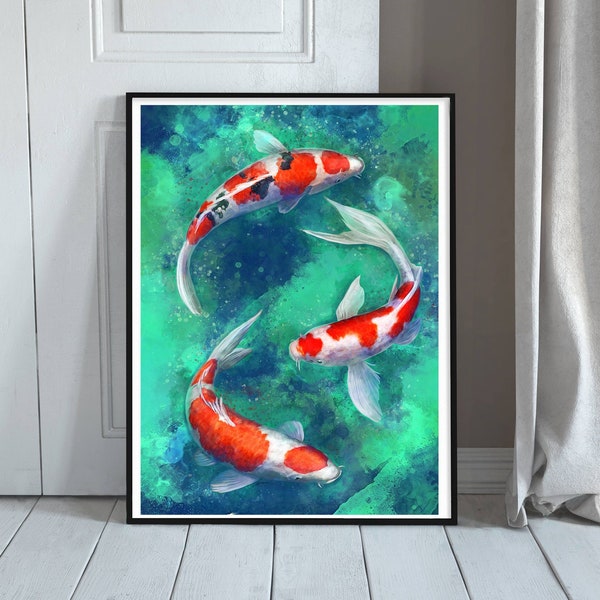 Koi Fish Print - Koi Carp Art Painting - Japanese Zen Artwork - Vibrant Aquatic Print
