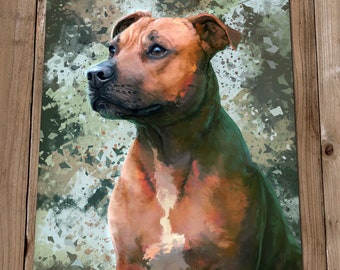 Brown Staffordshire Bull Terrier Art Print - Dog Pet Modern Painting Wall Art - Staffie Painting Poster Print - Illustration Giclee Print