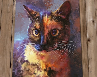 Schildpad schilderij print - schildpad kat kunst - kattenliefhebber geschenken - illustratie giclee print
