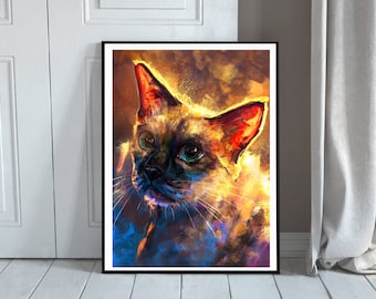 Siamese Cat Art Print - Cat Painting Print - Cat Loer Gift - Crazy Cat Lady - Cat Picture - Animal Wall Art - Cat Poster Prints - Unique