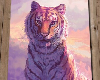 Cloud Tiger Art - Pastel Tiger - Oriental Animal Art - Pink Tiger Art Print - Tiger Bedroom Wall Art - Big Cat Artwork Painting Print