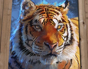 Tiger Art Print - Tiger Print - Blue - Big Cat Painting - Tiger Picture Illustration - Tiger Abstract Art - Gift for Tiger Lover
