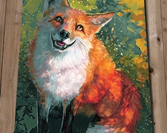 Happy Fox Art Print - Red Fox Original Art Print - Oil Style - Sitting Fox - Wildlife Art Print Picture Giclee - Fox Painting Print