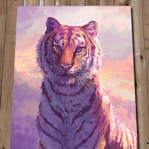 Cloud Tiger Art - Pastel Tiger - Oriental Animal Art - Pink Tiger Art Print - Tiger Bedroom Wall Art - Big Cat Artwork Painting Print