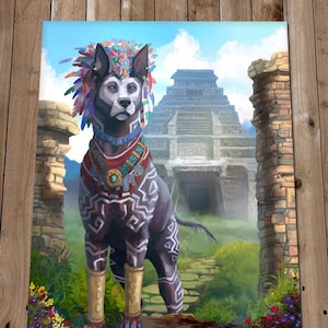 Xolotl Mythologie Kunst - Azteken Gott Kunstdruck - Fantasy Illustration - Mythen und Legenden - Feuer und Blitz - Tiergötter