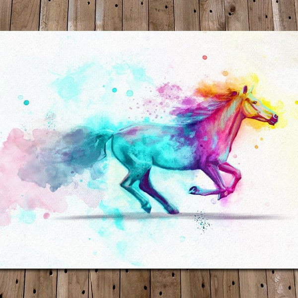 Horse Print - Horse Watercolour - Modern Art Print - Rainbow Animal - Rainbow Horse - Minimalist - Horse Art - Paint Splatter - Watercolor