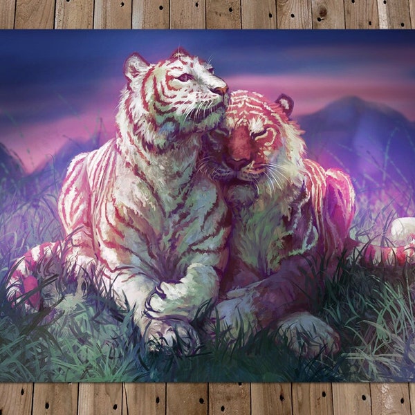 Impression d'art tigre rose - impression de peinture pour amoureux des animaux de la Saint-Valentin - art fantastique pour couple - oeuvre d'art animal mignon - artiste indépendant