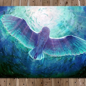Snowy Owl Art Print - Surrealist Art - Surrealism - White Owl - Underwater - Dream Art - Flying Bird Art Print - Ocean Animal Art Print