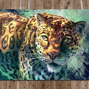Big Cat Wall Art - Jaguar Art Print - Safari Animals - Green Wall Art - Big Cat Painting - Jaguar Picture - Nature Prints - Nursery Decor