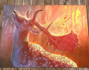 Nature Painting Art Print - Stag at Sunset - Dreaming of Warmer Days - Deer Artwork - Wildlife Poster Print - Hand Painted Print