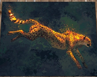 Fleeting Ember Cheetah Art Print - Gold Big Cat Painting - Running Cheetah Wall Art Decor - Animal Lover Gift Art