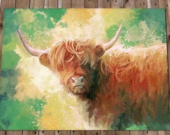 Highland Cow Print - Highland Cow Art Painting Print - Scotland Cow - Scottish Cow Portrait - Watercolour Style - Cow Gifts - Animal Art