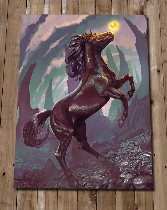 Horse Print Black Horse With Butterfly Horse Painting Etsy UK