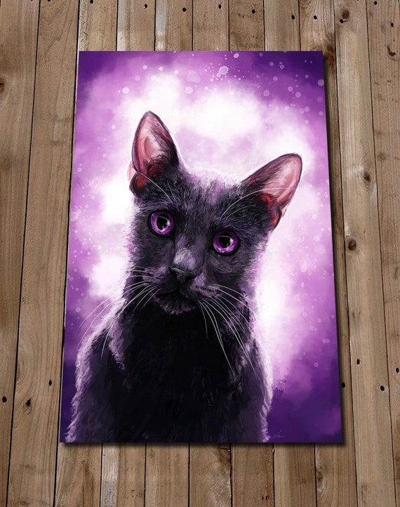 Cat Lover Gift - Cat Prints Wall Art - Russian Blue Cat Artwork - Purple Cat Art - Animal Art Painting Print - Independent Artist