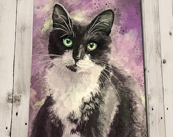 Black and White Cat Print - Black and White Cat Art Print - Tuxedo Cat Painting - Tuxedo Cat Art - Cat Print - Cat Wall Art - Cat Lover Gift