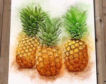 Pineapple Art Print - Kitchen Painting - Exotic Fruit Pineapple Decor - Wall Art Poster - Pineapple Gifts Watercolour Painting Print
