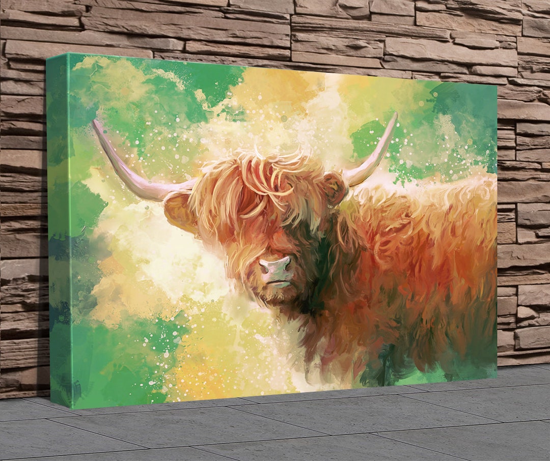 Highland Cow Canvas Art - Modern Contemporary Wall Art - Abstract ...