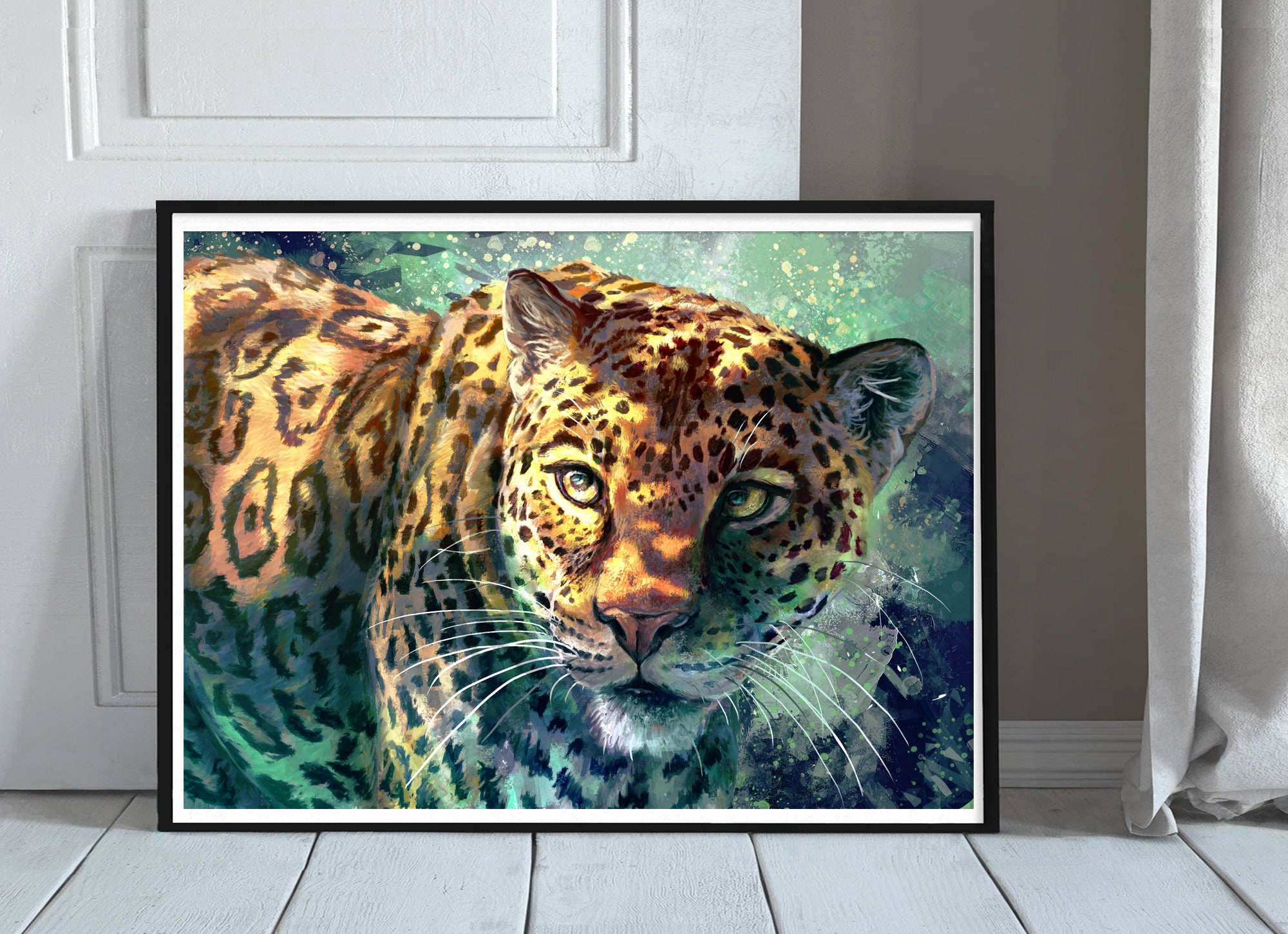 Big Cat Wall Art Jaguar Art Print Safari Animals Green Etsy UK