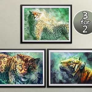 Prints Set of 3 - Big Cat Print Set - Big Cat Art - Wall Art Prints - Wall Art Trio - Wall Art Print Set of 3 - Wall Art Animal Safari Print