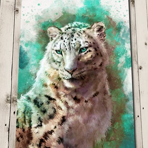 Snow Leopard Print - Leopard Art - Big Cat Painting - Leopard Wall Art - Unusual Wall Art - Wildlife Art - Wildlife Prints - Colourful Art