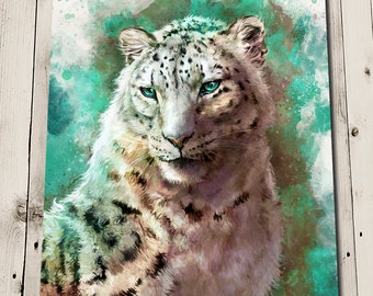 Snow Leopard Print - Leopard Art - Big Cat Painting - Leopard Wall Art - Unusual Wall Art - Wildlife Art - Wildlife Prints - Colourful Art