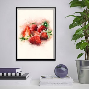Kitchen Prints - Strawberry Art Print - Kitchen Artwork - Fruit Wall Art - Red Fruit - Strawberries - Watercolour Style - Fruit Decor Poster image 4