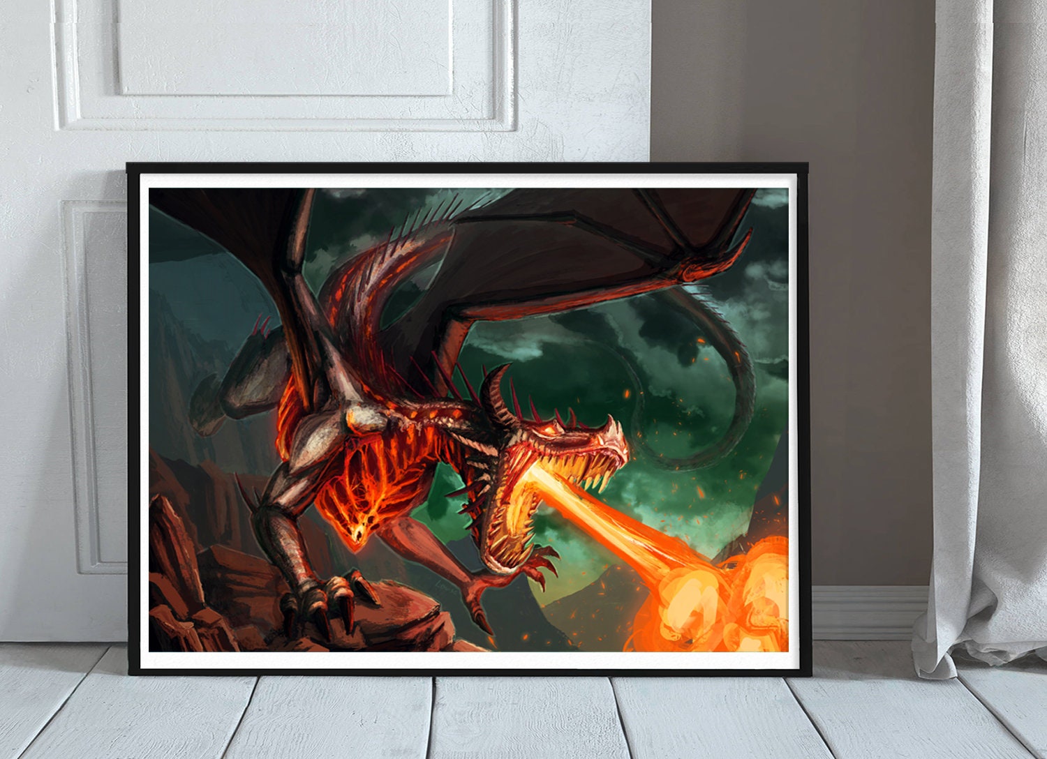 Dragon Art Print - Fire Breathing Dragon Gift - Fantasy Art Print ...