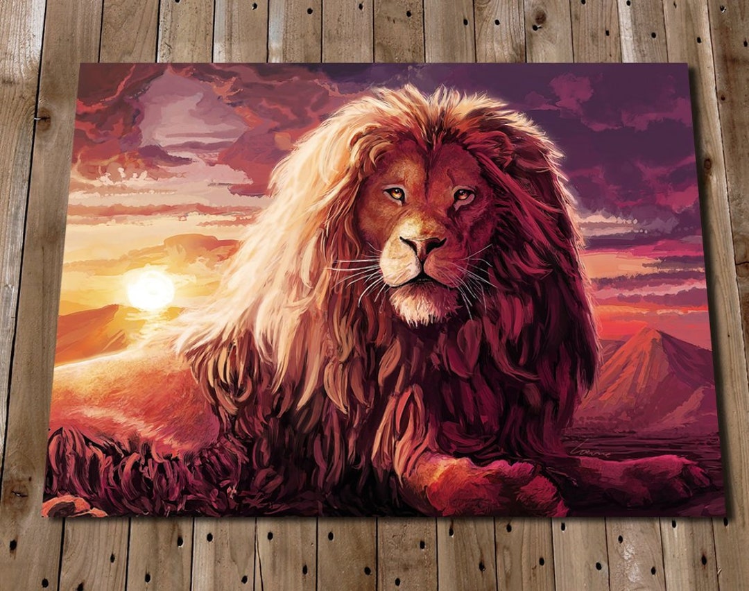 Lion Print - African Lion Art Print - Savannah Sunset Lion