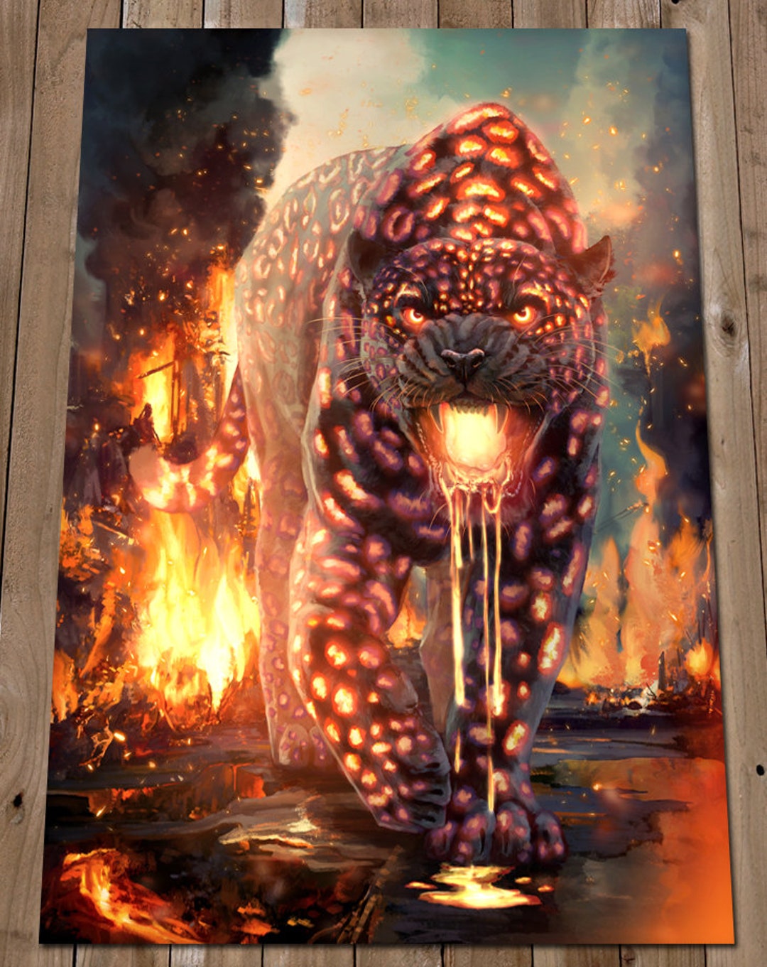 Fantasy Art Print Fire Jaguar Mythology Tezcatlipoca Apocalypse Lava Big  Cat Elemental Mythological Art Aztec Gods Painting - Etsy