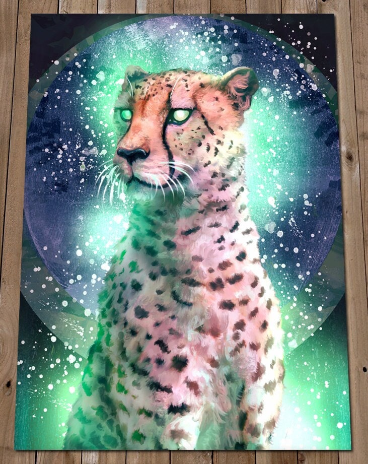 Cheetah Art Print - Fantasy Big Cat Art - Space Zodiac Animal