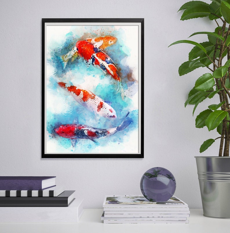 Koi Fish Painting Print Japanese Carp Wall Art Pond Fish | Etsy