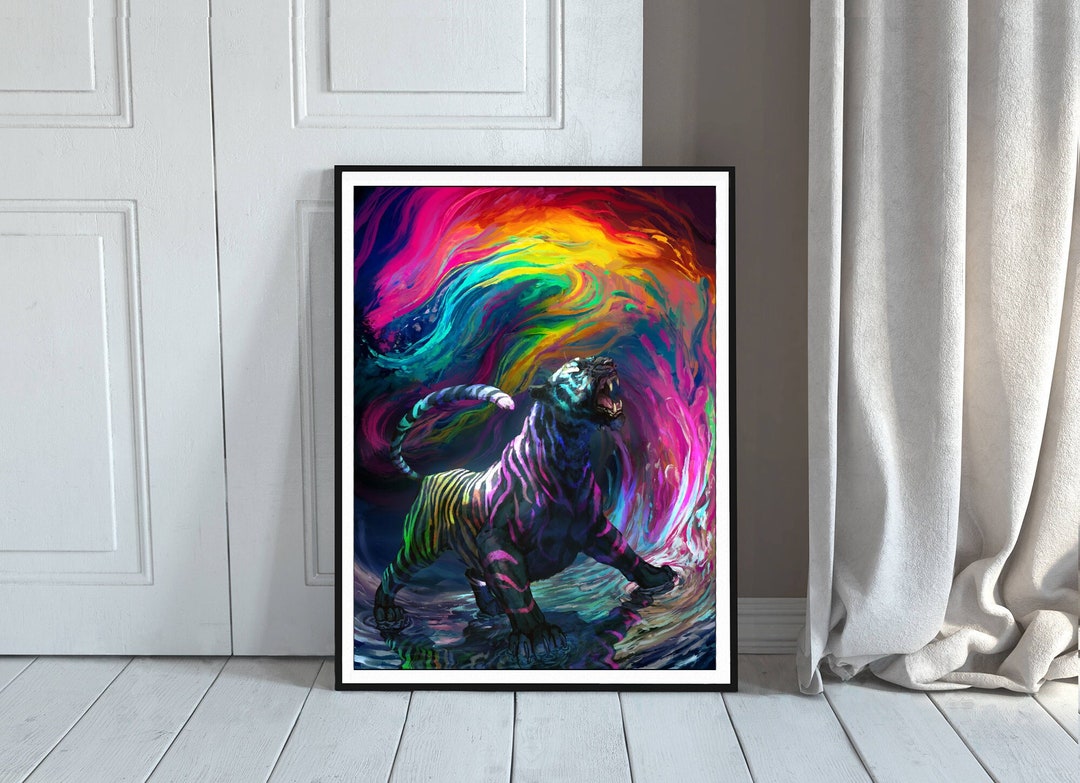 Rainbow Tiger Art Print Fantasy Animal Wall Art Colourful Big Cat