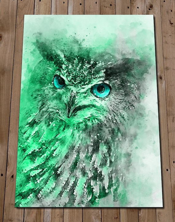 Colourful Prints  - Owl print - Turquoise Painting - Owl Watercolour Style - Owl Art Print - Owl Gifts For Women - Nature Painting Portrait