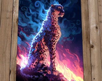 Fire and Ghost Cheetah Art Painting - Magical Animal Art Print - Handpainted Big Cat Artwork - Nature Wildlife - Independent Artist