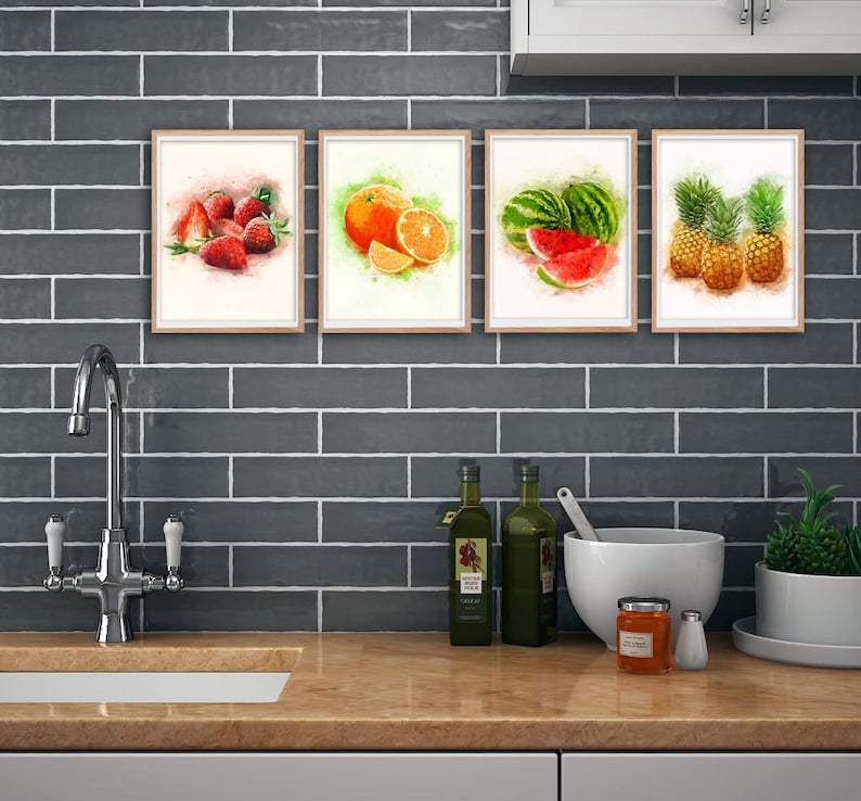 Kitchen Wall Art Set Fruit Print Set of 4 Fruit Wall Art | Etsy UK