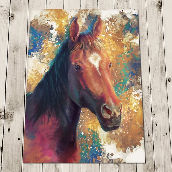 Arabian Horse Art Print - Brown Horse Portrait - Equine Painting Print - Horse Lover Gifts - Pony Wall Art - Illustration Giclee Print