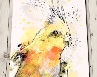 Cockatiel Painting - Nursery Art - Pet Bird Art Print - Animal Lover Gift - Wall Art - Home Decor - Animal Painting - Parakeet Art Print