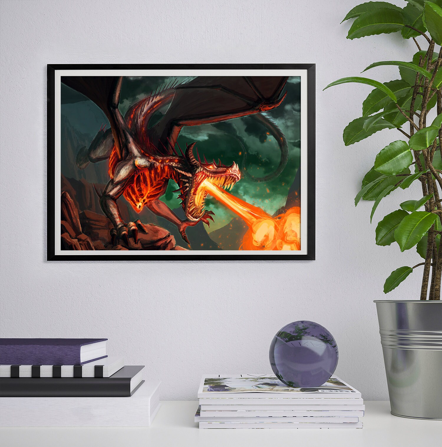 Dragon Art Print - Fire Breathing Dragon Gift - Fantasy Art Print ...