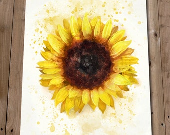 Sunflower Print - Sunflower Gift - Kitchen Wall Art - Watercolour Yellow Print - Yellow Wall Art - Flower Painting - Flower Print