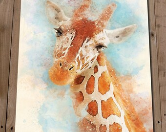 Giraffe Head Print - Wall Art Watercolour Painting - Gift Idea - Safari Nursery Decor - Poster - Animal Lover