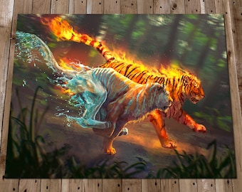 Fantasy Art - Fire and Water Tiger - The Race Art Print - Magical Mythical Wall Art - Fantasy Creatures - Independent Artist Artwork