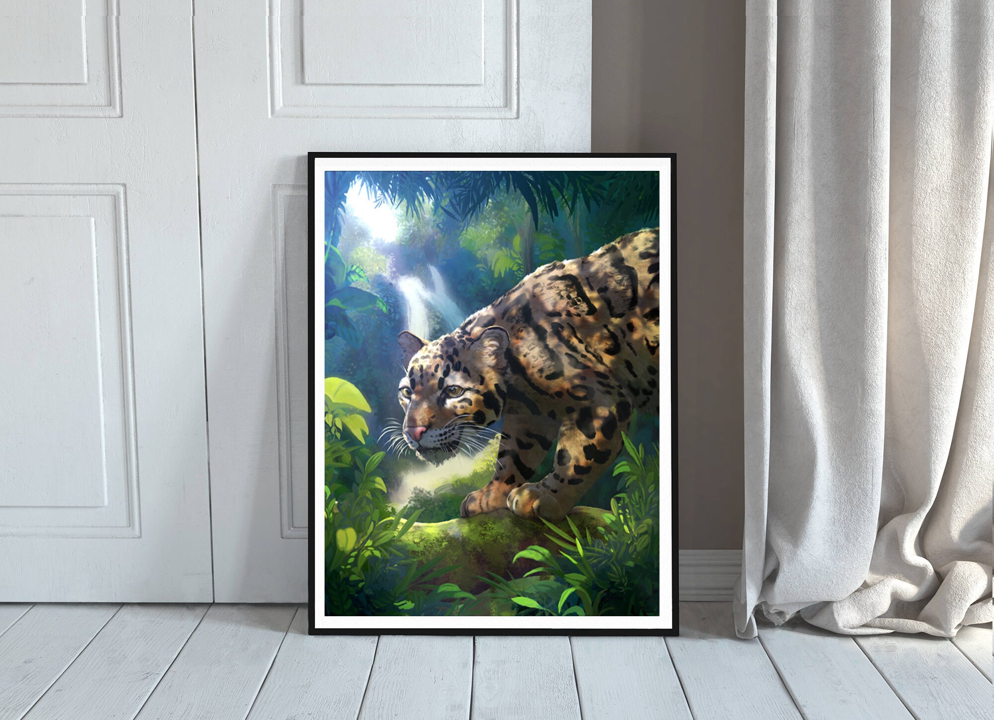 Big Cat Jungle Art Print - Clouded Leopard Painting - Wild Animal Art ...