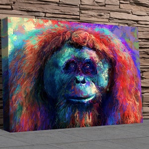 Orangutan Canvas Art - Endangered Species Animal Art Canvas - Ape Canvas Pictures - Safari Art Canvas - Vibrant Exotic Art Canvas