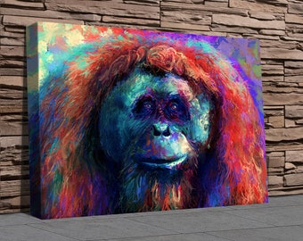 Orangutan Canvas Art - Endangered Species Animal Art Canvas - Ape Canvas Pictures - Safari Art Canvas - Vibrant Exotic Art Canvas