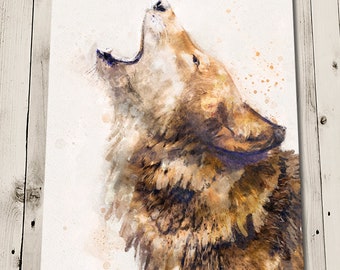 Wolf Watercolor Print - Wolf Painting - Wolf Howl Art - Giclee Print - Woodland Animals - Home Decor Art - Watercolour Wolf Art Print