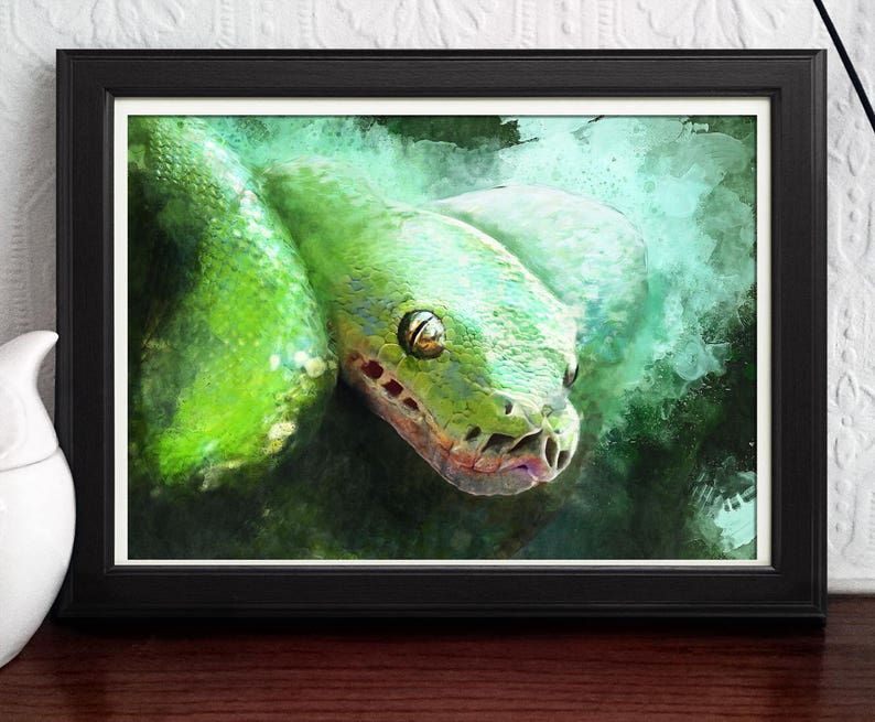 Snake Art Print Tree Python Painting Green Wall Art | Etsy