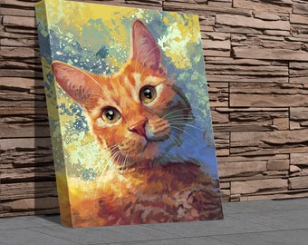 Ginger Cat Canvas Art - Orange Tabby Wall Art - Ready to Hang Canvas - Independent Artist