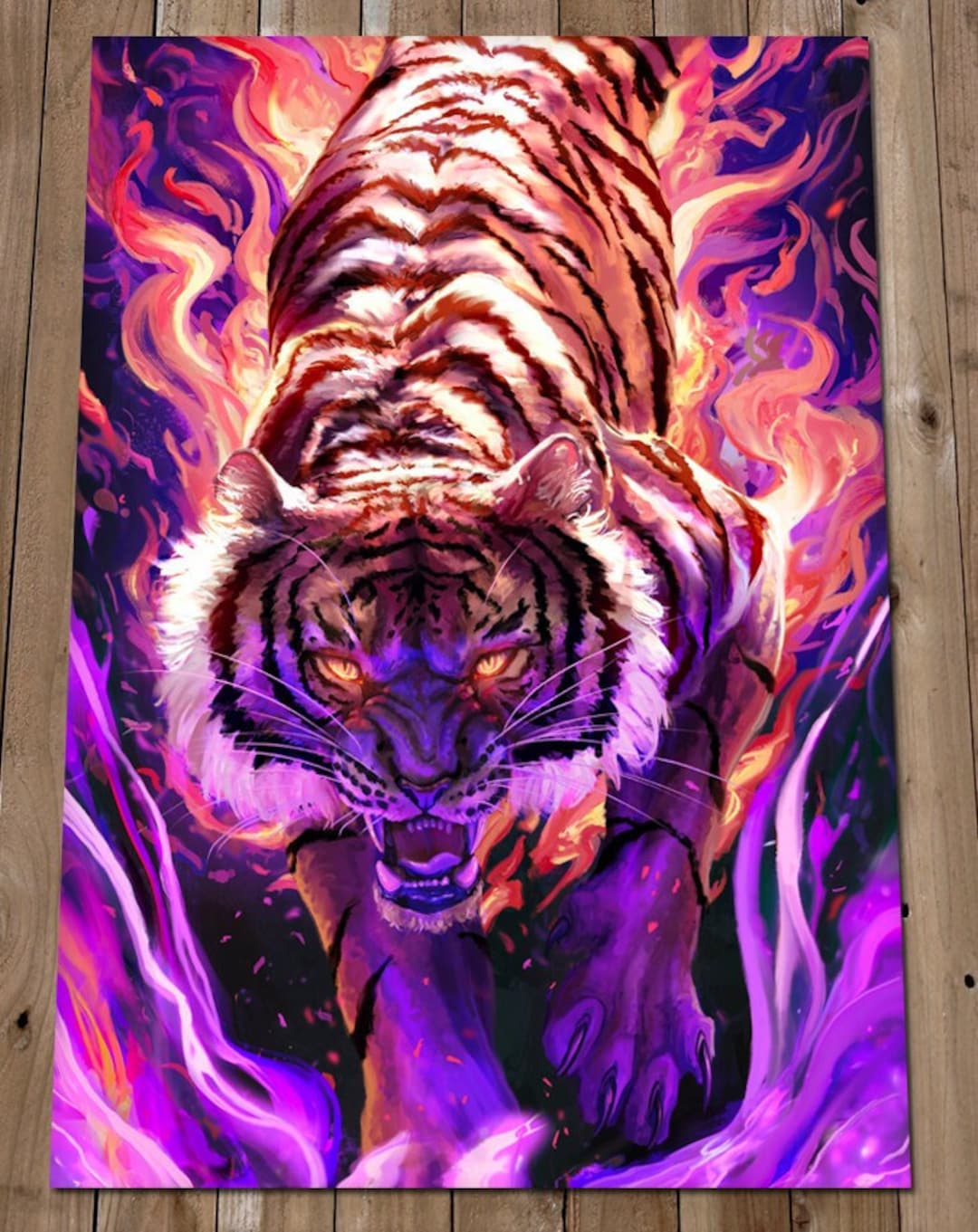 Pouncing Tiger Art Print - Attacking Tiger Fantasy Painting