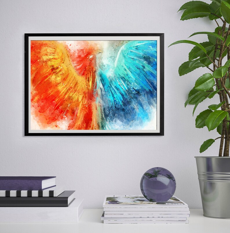 PHOENIX ABSTRACT Wall Art Print Poster Blue Orange Wall Etsy UK
