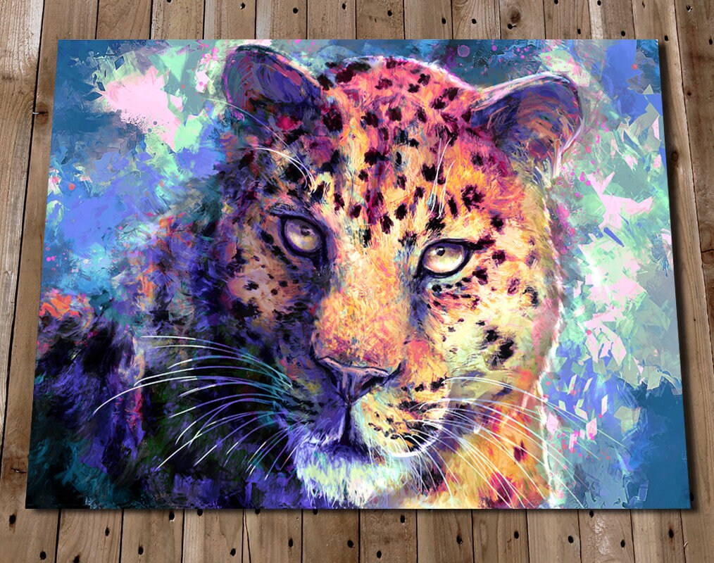 Purple Leopard Art Print Abstract Animal Art Wildlife Etsy